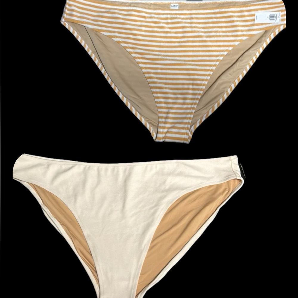 Old Navy Bikini Bottoms Set of 2 | Orange Stripes + Cream | NWT 4X